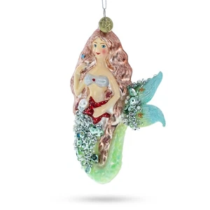 Enchanting Mermaid and Fish Blown Glass Christmas Ornament - Picture 1 of 4