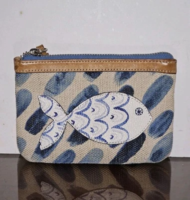 Bolsa de lona Brighton recortada pescado azul beige tostado con cremallera - ¡EXCELENTE ESTADO! Foto 1 de 4