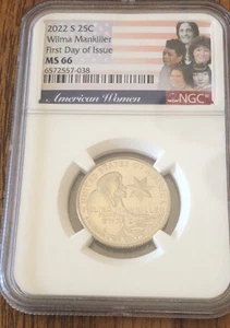 2022 S Wilma Mankiller Silver 25c NGC MS66, 1st Day Cameo American Women N006 - Picture 1 of 2