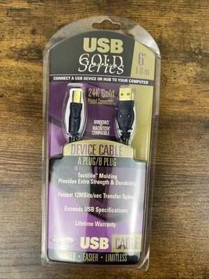 BELKIN USB2 GOLD SERIES HI SPEED CABLE F3U133-06-GLD 6 FEET 1.8M NEW USB A USB B - Image 1 of 2