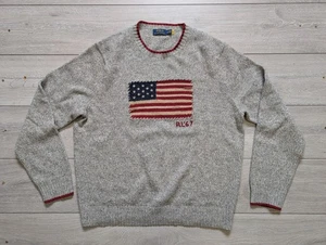 Ralph Lauren Flag jumper Polo Mens Large Wool Cotton Linen Knit Sweater Flag XL - Picture 1 of 9