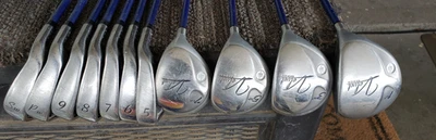 JUEGO DE 11 PALOS DE GOLF LADY LA JOLLA SERIE TERCIOPELO 4 MADERAS 7 HIERROS MUY BONITOS AZ925 Foto 1 de 4