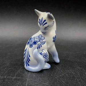 The Franklin Mint Curio Cabinet Cat Collection 1986 Delft porcellana blu e bianca - Foto 1 di 9