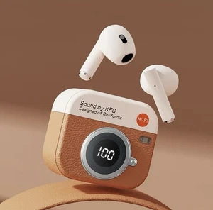 Auriculares Inalámbricos con Pantalla LED Estuche de Carga Auriculares BT 5.4 con Micrófono, Marrón - Imagen 1 de 10