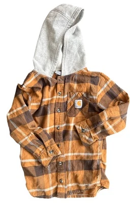 Camisa masculina de flanela marrom Carhartt com capuz tamanho pequeno 8/10  - Imagem 1 de 4