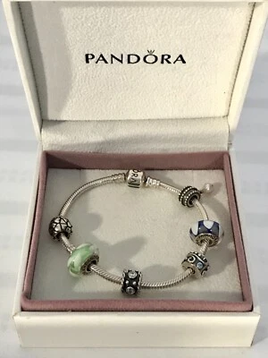 Pulsera PANDORA 7.5" 925 Plata RETIRADA 6 Dijes Racimo Corazón Murano Perla Clip Foto 1 de 4