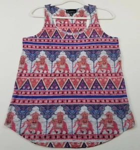 Signature Studio Tank Top Women's XL Elephants Floral Indian Scoop Stretch Thin - Picture 1 of 10