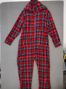 Alexander Del Rossa Fleece One Piece One Zee Men's Pajamas Footed Plaid Red 2X - Picture 1 of 21
