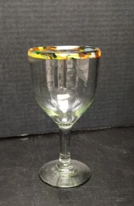Pier 1 Confetti Rim Hand Blown Glass Wine Goblet - Picture 1 of 4