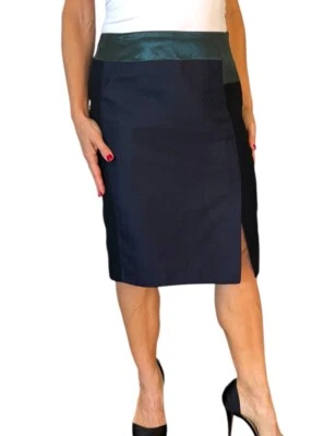 Zara Mujer Color Block Verde Azul Marino Jacquard Falda Lápiz Abertura Frontal 4886/249 XS Foto 1 de 4