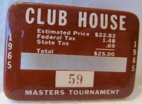 1965 USED MASTERS GOLF CLUBHOUSE BADGE~COLLECTORS~VERY VERY RARE TICKET~NICKLAUS Cover