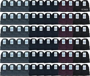 72 Pack of Bulk Unisex Winter Beanies - Winter Beanie Hats - Pack D / Striped - Picture 1 of 6