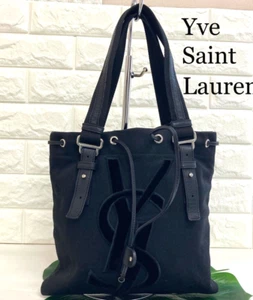 Yves Saint Laurent rive gauche KAHALA Black Canvas cotton Tote Bag [Exc +5] Rare - Picture 1 of 10