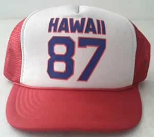 RARE VINTAGE 80’s Hawaii 87 Red Trucker Hat Cap 1987 Honolulu HI 1980's snapback - Picture 1 of 6