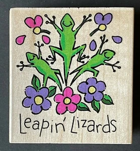 Leapin' Lizards Animal Insect Flowers Plant Leaves Nature Wood Rubber Stamp - Picture 1 of 4