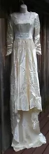 Vintage Antique 1940s Ivory Liquid Satin Lace Train Handmade Wedding Gown Dress - Picture 1 of 15