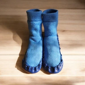 Kids Swedish Slipper Moccasins by Hanna Andersson Sz 10/12 Blue Washable Leather - Picture 1 of 7