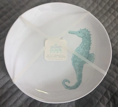Sigrid Olsen Home Caballito de Mar Azul Juego de 4 Platos de Cena Melamina Foto 1 de 4