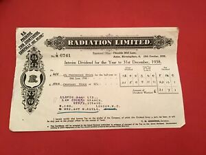 Radiation Limited  1938  Dividend Birmingham receipt   R35008