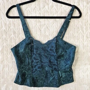 VTG Victorias Secret Gold Label Tank Small Satin Sheer Lace Slip Cami Green Top - Picture 1 of 6
