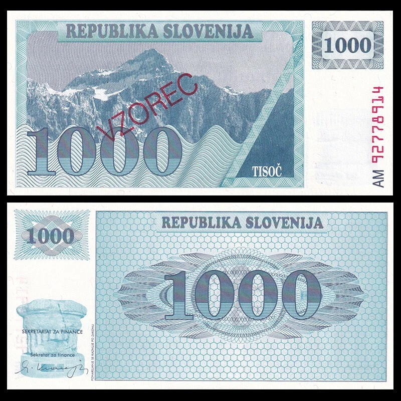 Slovenia 1000 Tolarjev, 1992, Pick#9s, SPECIMEN, UNC - Image 1 of 1