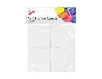 GEMS IMPORTS 4 X BLANK ARTIST CANVAS WHITE STRETCHED MINI FRAMED SMALL ART CRAFT 7CM X 7CM