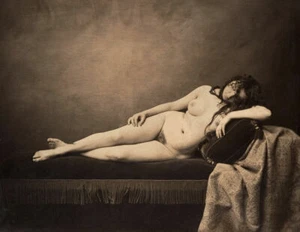 1856 Akt Frau liegend auf Couch Stuhl Vintage altes Foto 124x36 Reprint - Bild 1 von 1