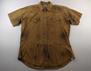 Vintage H Bar C Ranchwear Long Tail Western 17 Brown Shirt Snap Short Sleeve E3