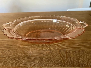 vtg pink Depression glass oval ribbed serving bowl 1930s - Picture 1 of 7