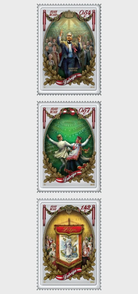 Latvia - 100th Anniversary of Latvia Republic, The Song & Dance (3 stamps, 2018) - Image 1 of 1