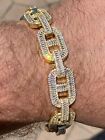 Men’s Real 14k Gold Plated Solid 925 Silver Baguette Gucci Link Bracelet 15mm CZ