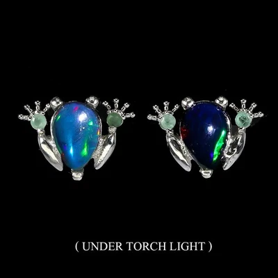 Pendientes de plata de ley 925 pera ópalo negro 9x7 mm esmeralda piedras preciosas joyería Foto 1 de 4