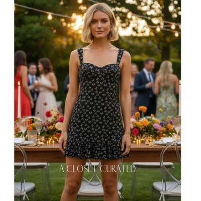 Mini Vestido Anthropologie Ditsy Corsé Floral Mediano Negro Nuevo con Etiquetas Foto 1 de 4