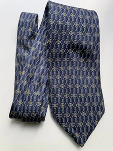 Silk Tie, Men’s David & David, Blue White Pale Orange Geometric Pattern   Italy - Picture 1 of 5