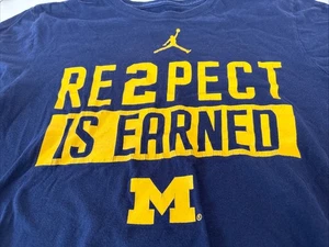 Nike Jordan Michigan Wolverines RE2PECT Is Earned Adult T-shirt Blue Size Medium - Picture 1 of 11
