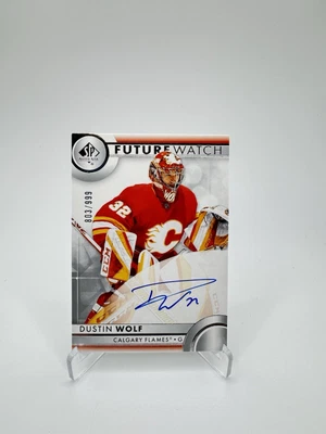2023-24 Sp Authentic Dustin Wolf Future Watch Rookie Auto /999. Flames - Image 1 of 2