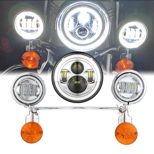 7" LED Headlight + 4.5" Fog Passing Lights For Harley Street Glide Softail FLHX - Picture 1 of 12