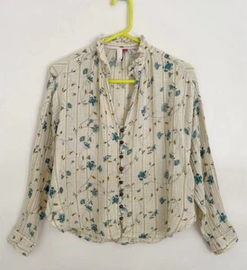 Anthropologie TAVI Button Down Top Sz M Gauze Floral V-Neck Long Sleeve - Picture 1 of 7