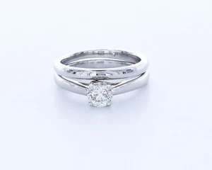 0.4ct Natural Diamond H/VS2 Round 18K White Gold Classic Solitaire Bridal Set - Picture 1 of 4