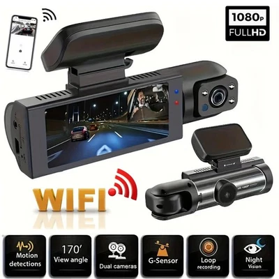 Dash Cam Auto Pro 1080P WiFi Doppia Telecamera Anteriore Interna IR + 64GB SD - Immagine 1 di 4