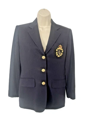 Blazer de Colección Ralph Lauren Para Mujer 4P Cresta Corona Lana Negro y Dorado Botón Chaqueta Foto 1 de 4