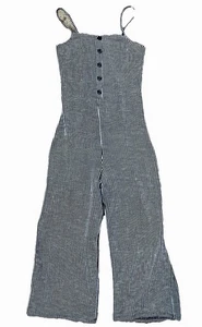 Caution To The Wind S Striped White Black Pinstripe Stretch Capri Wide Romper - Picture 1 of 3