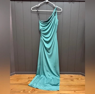 Одно плечо драпированный вечернее платье в бирюзовый размер 7 - Изображение 1 из 4