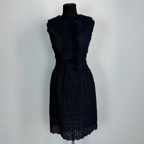 Abito Valentino Garavani rosso blu navy in pizzo con volant taglia 42