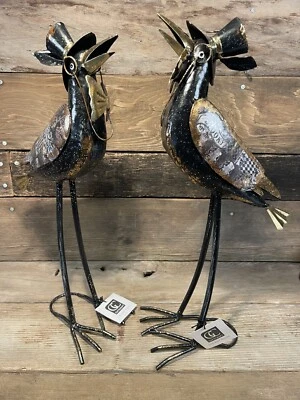 Crow Pair Metal Folk Art Steampunk 17” Tall Unique Handmade Collectible - Image 1 of 4