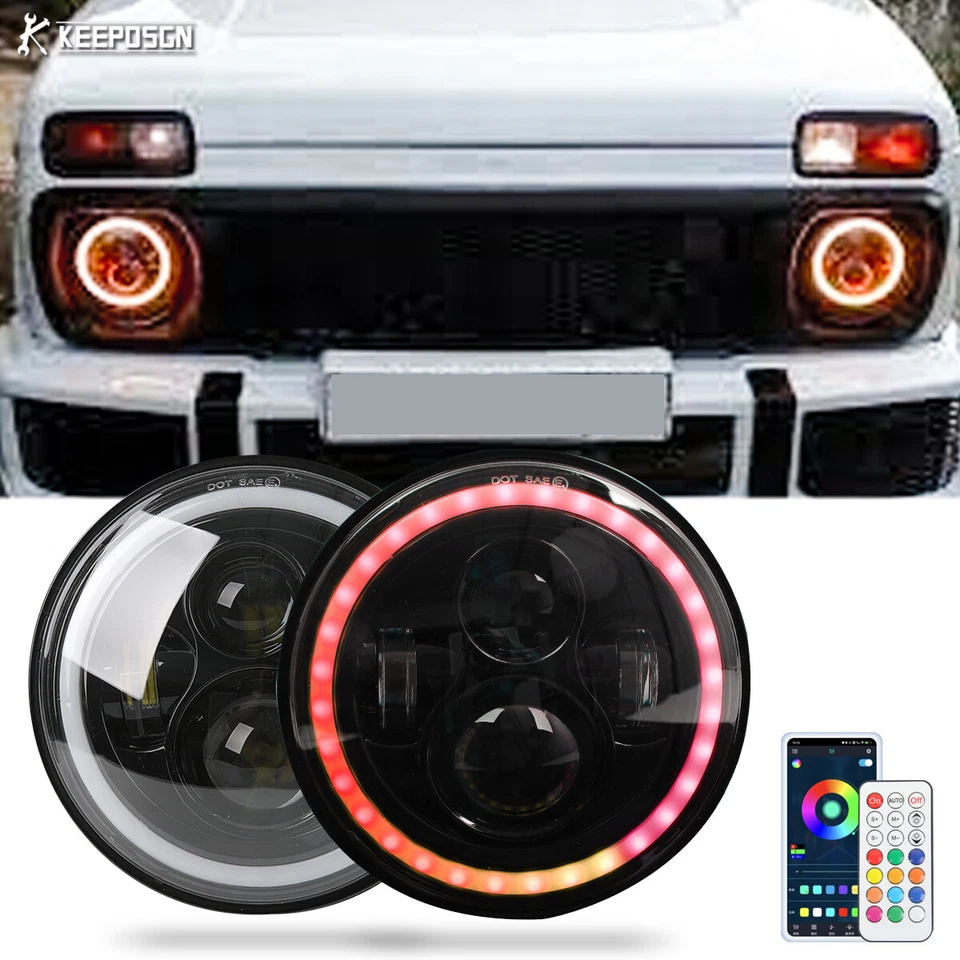 Par de faros LED 7" RGB DRL haz alto/bajo señal de giro para Lada Niva 4x4 Urban Foto 1 de 4
