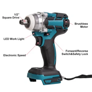 18V Cordless Brushless Impact Wrench with 520Nm Torque 1/2 for Makita Battery - Picture 1 of 4