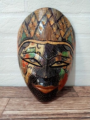 MASCARILLA BATIK MADERA TALLADA A MANO ARTE JAVA DECORACIÓN DE PARED ADORNO MASCULINO 11 Foto 1 de 4