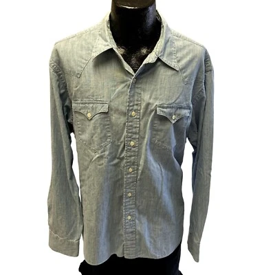 Vtg 90's Ralph Lauren Men Blue CHAMBRAY New Classic Western Cowboy WORK Shirt 2X - Image 1 of 4