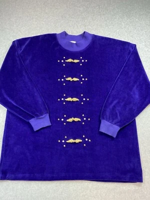 Neiman Marcus Womens 2XL Purple Velour Pullover Sweater Vintage Soft Cozy Long S - Image 1 of 4